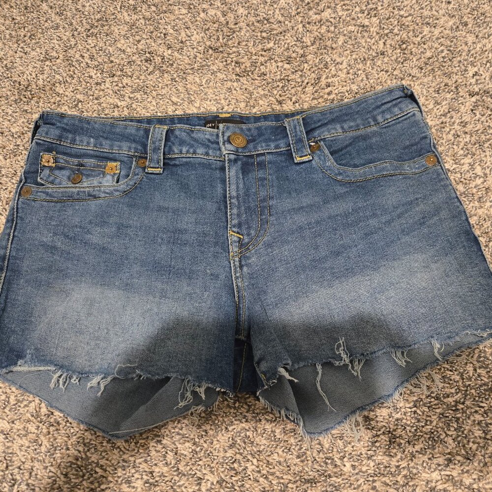 True Religion Joey Low Rise Cutoff Jean Shorts Dark Blue 32